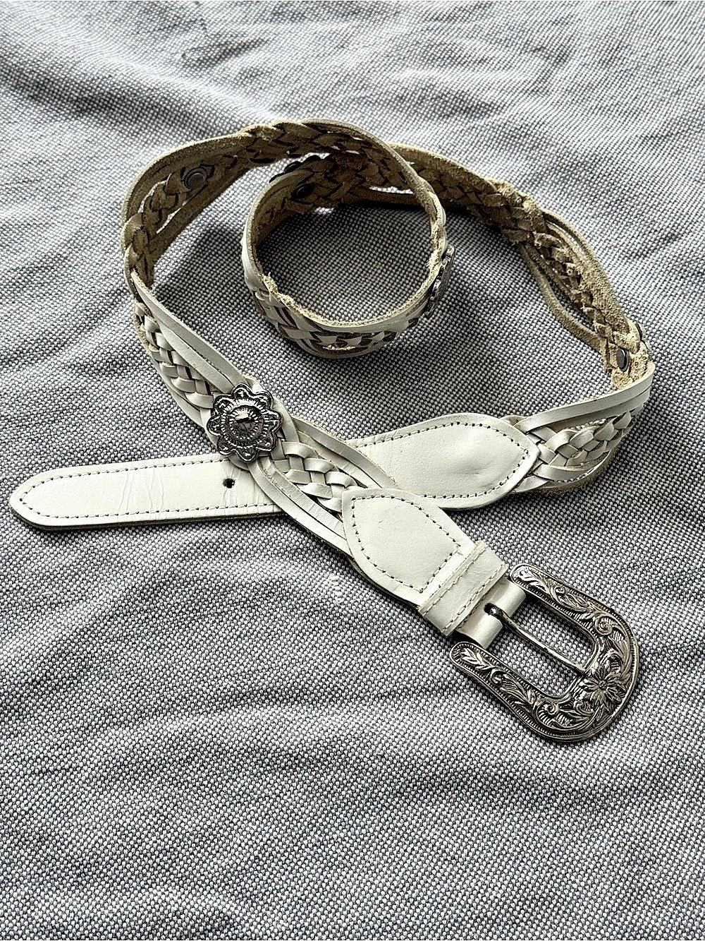White Braided Leather Western Belt Size Large